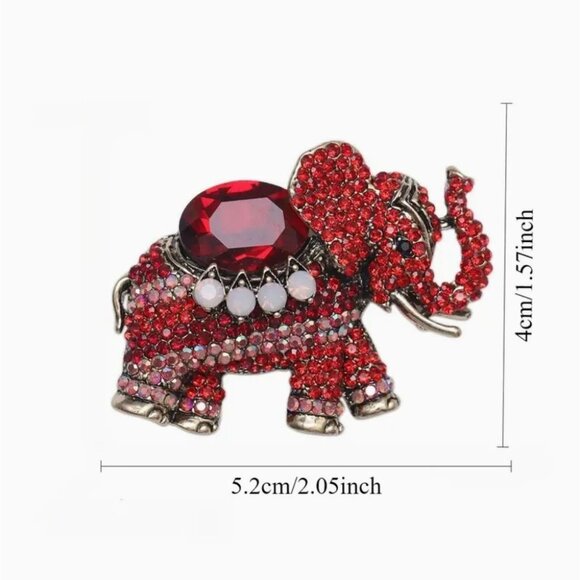 Red Crystal Elephant Brooch Pin - Picture 2 of 2